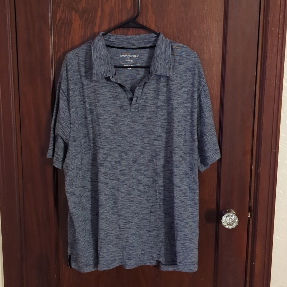 Banana Republic Blue/Gray Vintage Style Short Sleeve Polo Shirt Size XXL